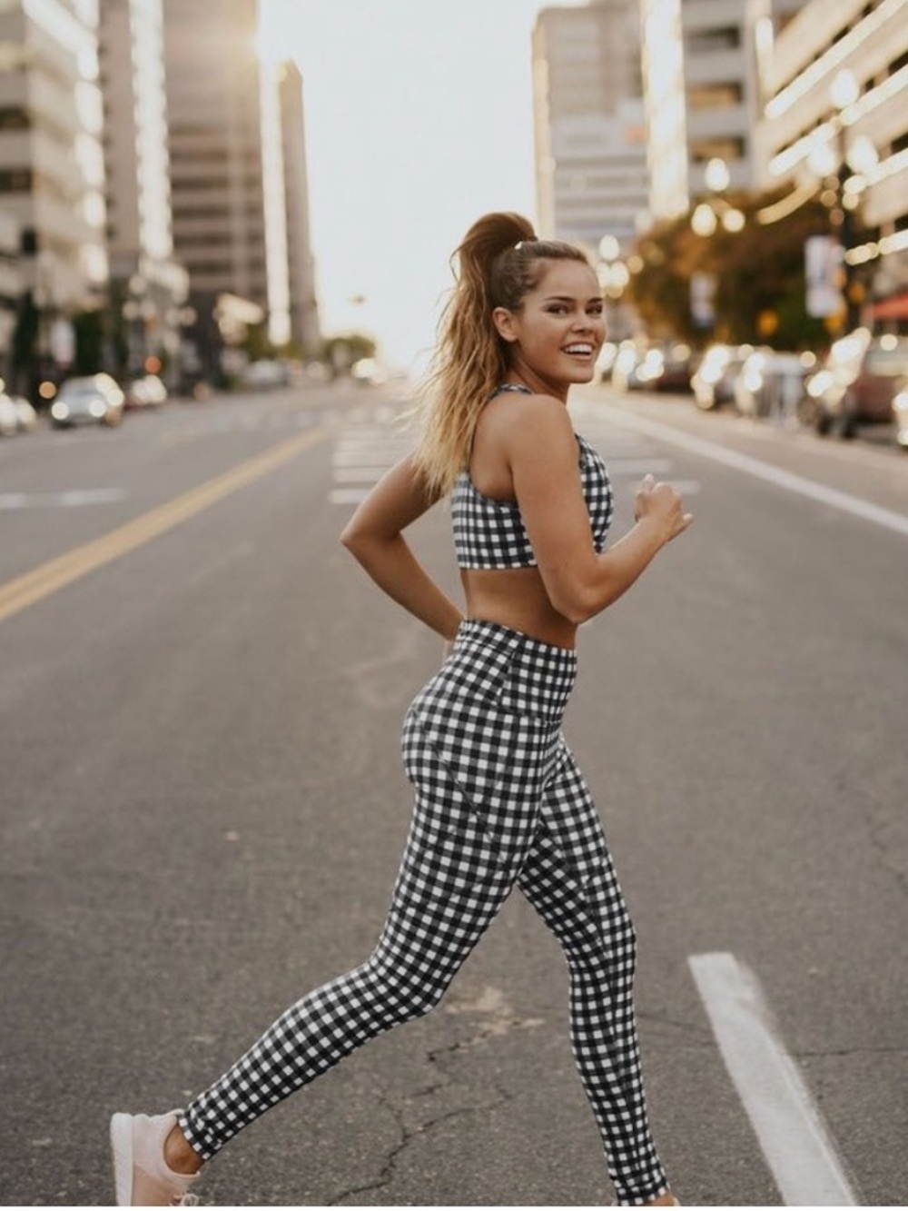 Albion Blanche Gingham High Waisted Stride Leggings